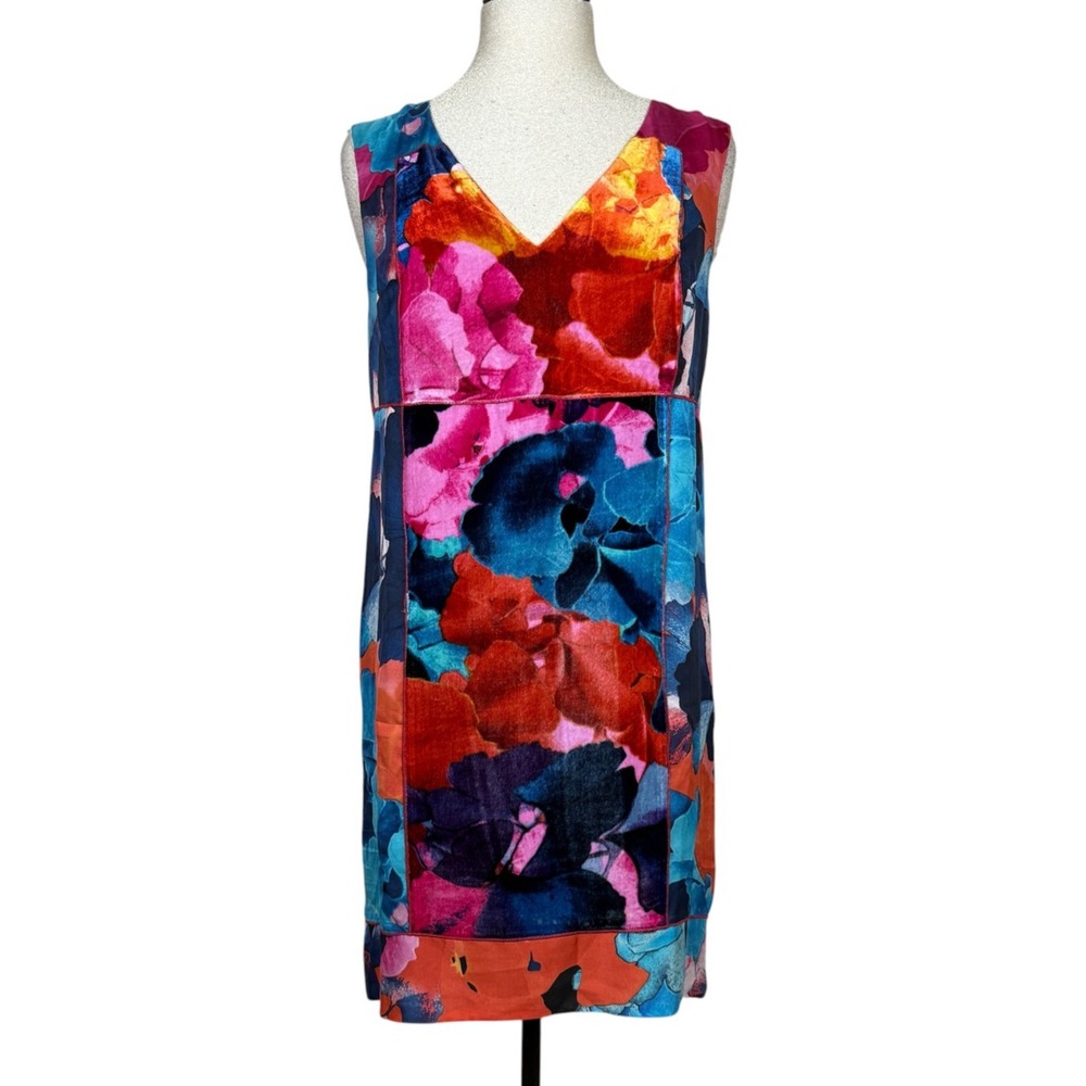 Leifsdottir Dress Womens 8 Multicolor Velvet Floral Shift Anthropologie READ